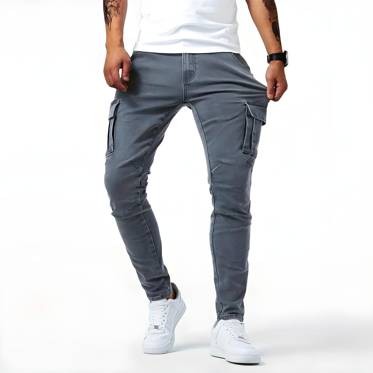 Men's stretch denim cargo trousers