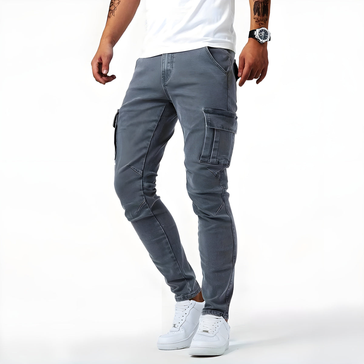 Men's stretch denim cargo trousers