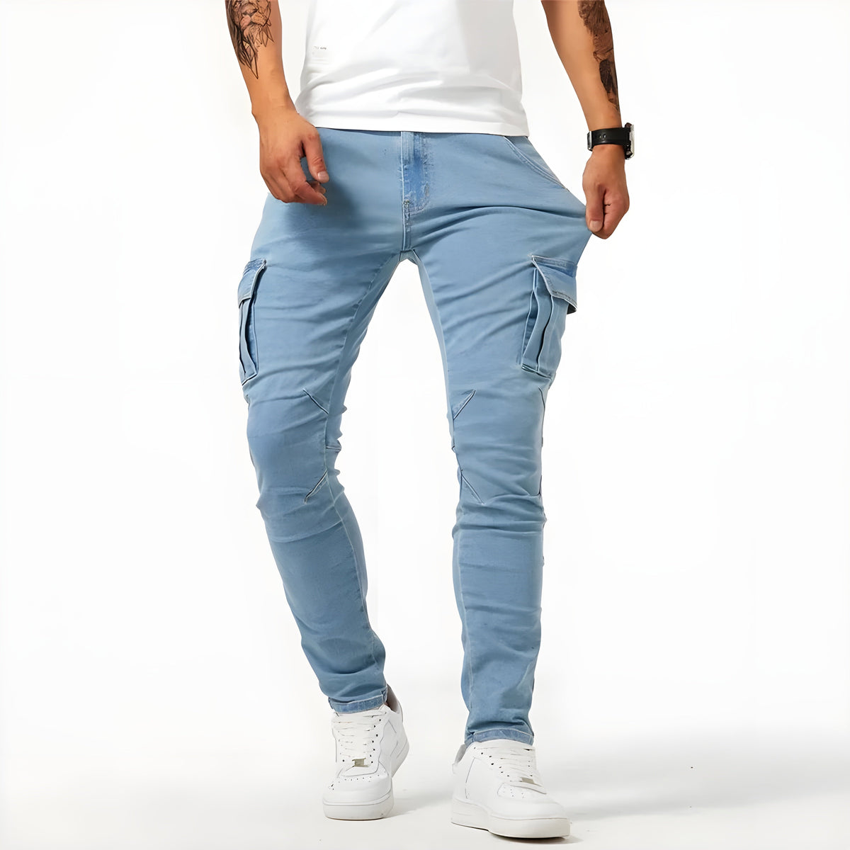 Men's stretch denim cargo trousers
