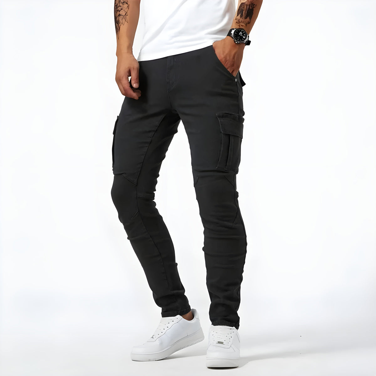 Men's stretch denim cargo trousers