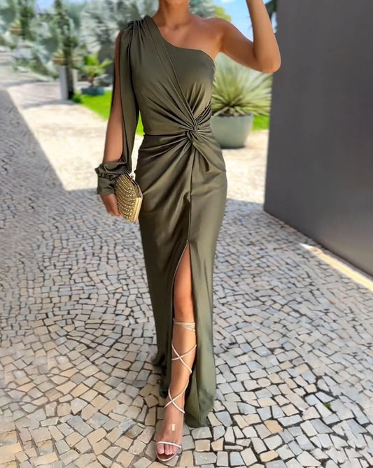 Women's One-Shoulder Long Evening Dress with Slit