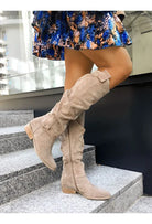 Women's suede knee-high boots in beige