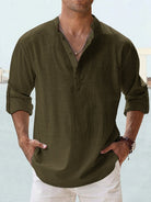 Men's linen T-shirt in dark green