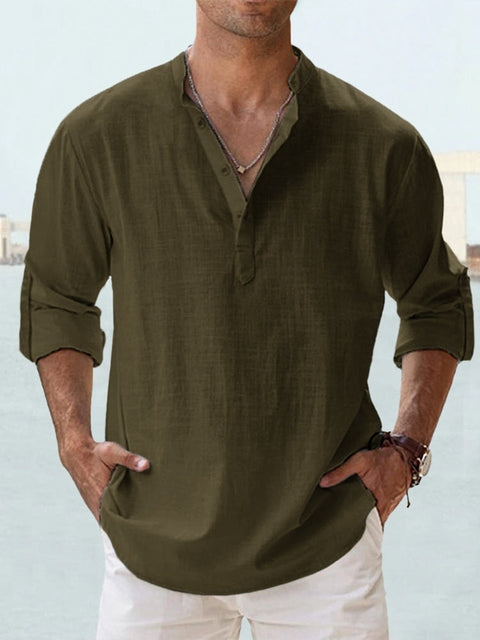 Men's linen T-shirt in dark green