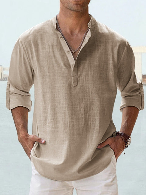 Men's linen T-shirt in khaki