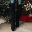 Women's suede knee-high boots in black